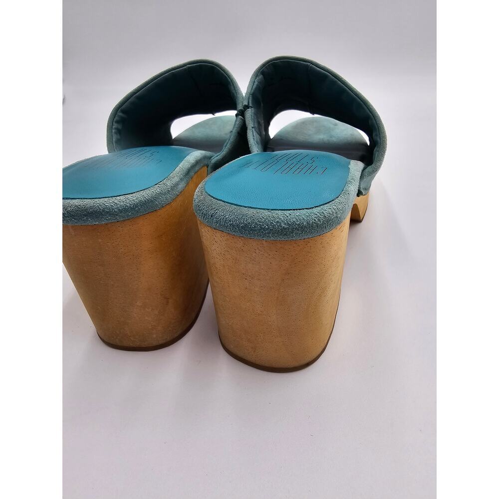 Charlotte Stone Women's Size 9 Kayla Aqua Suede Open Toe Clog Sandals - Picture 4 of 12